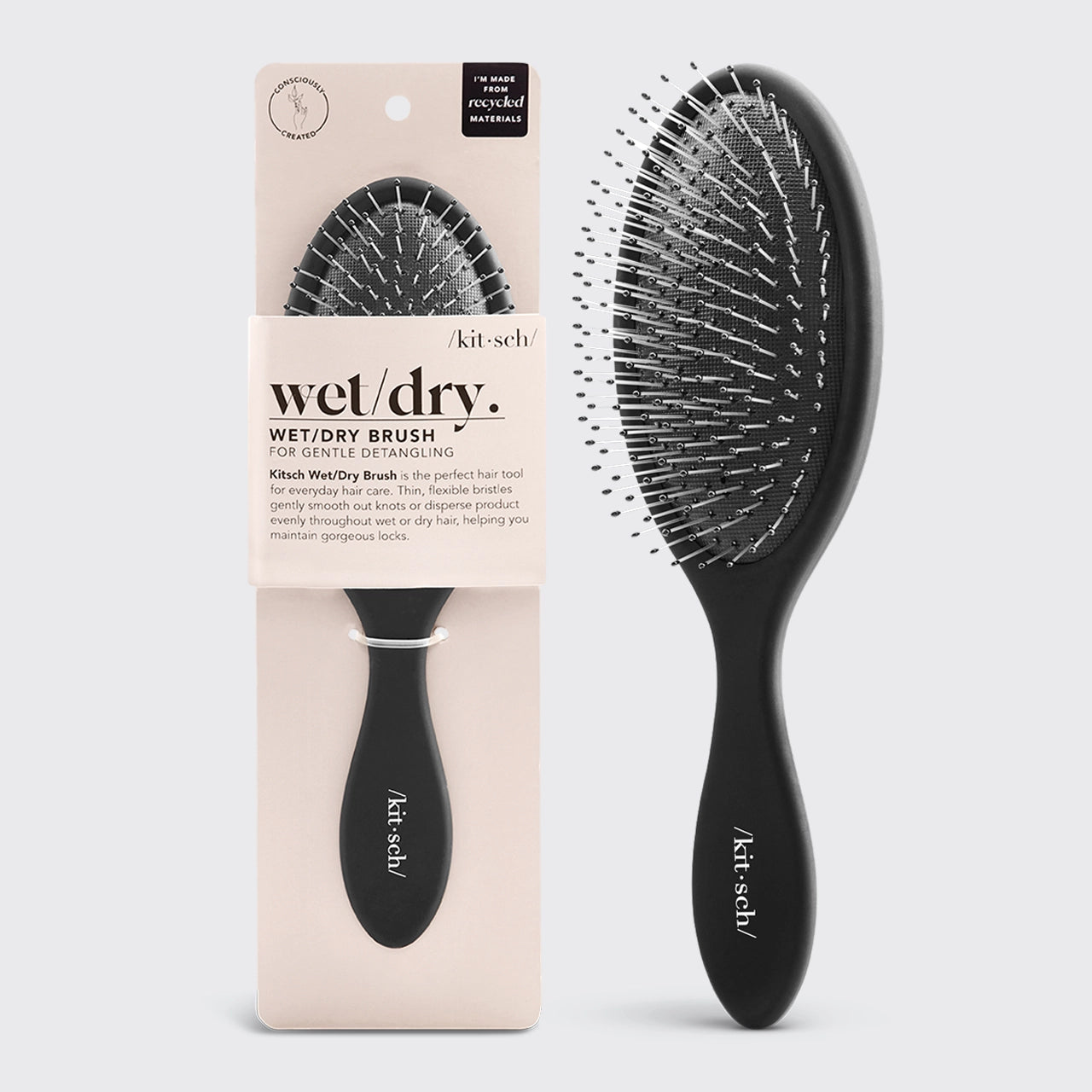 KITSCH brosse en plastique recyclé pour cheveux mouillés et secs - noire